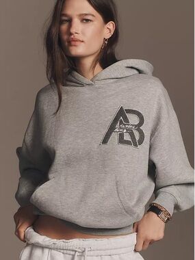 ANINE BING JACI HOODIE LETTERMAN in Heather Gray SZ L